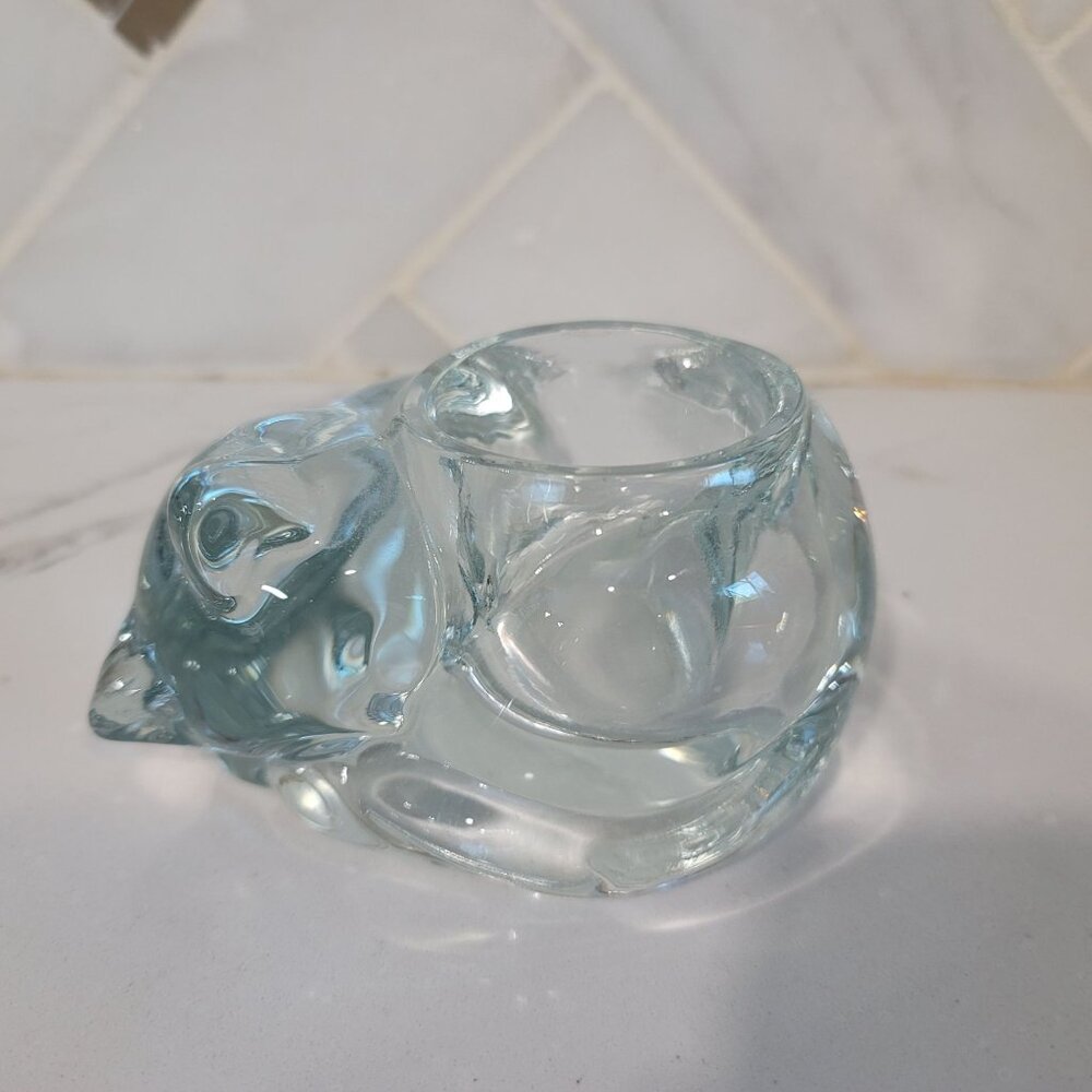 Indiana Glass Sleeping Cat kitten translucent Votive Candle Holder cute